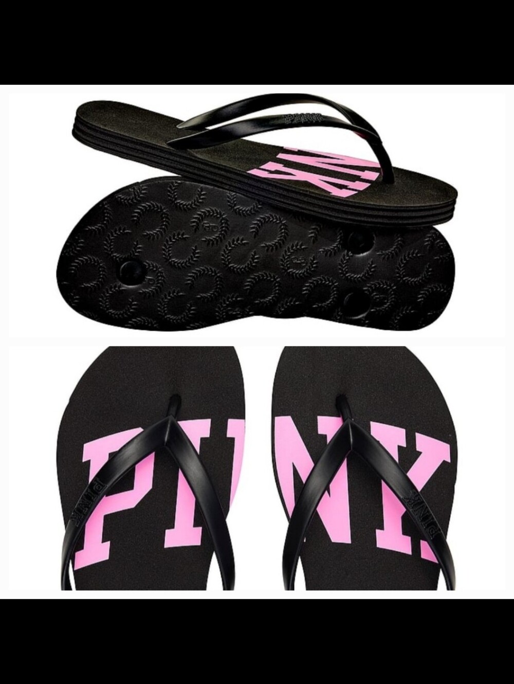 PINK Black Flip Flop Sandals with Pink Logo